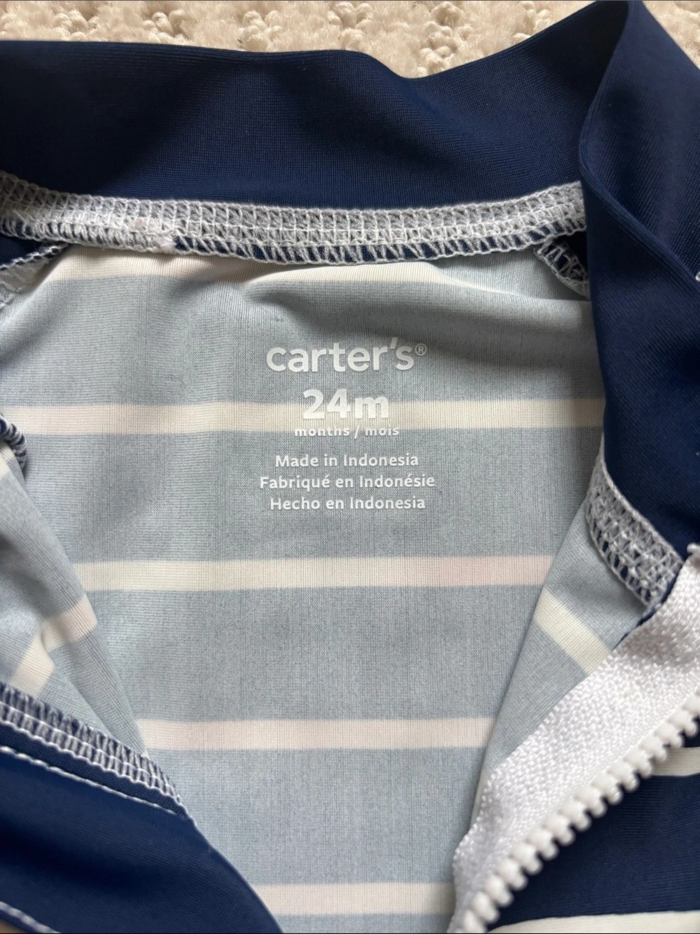 Carter's Navy and White Striped Long-Sleeve Rashguard with Anchor, Size 24m